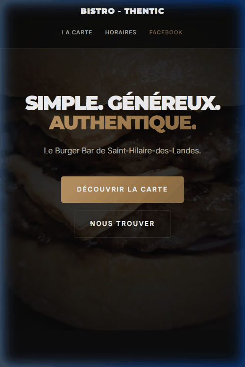 Le site Bistro-Thentic affiché sur un téléphone.