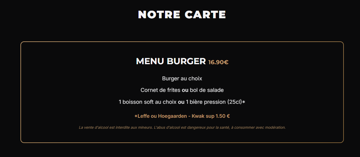 La carte du restaurant sur le site Bistro-Thentic.