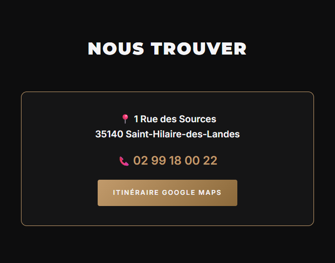 La page « Nous trouver » du site Bistro-Thentic : adresse, téléphone, itinéraire.